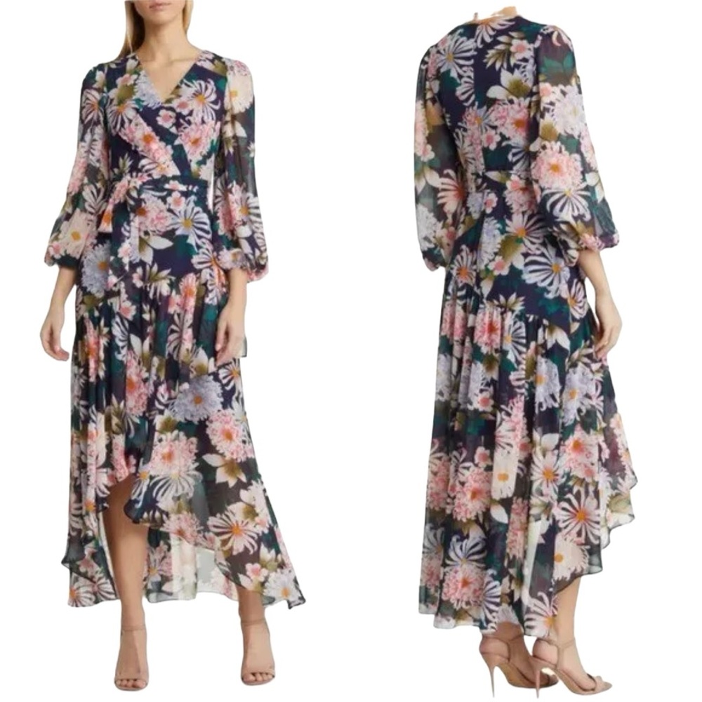 NWT Eliza J Blue floral chiffon dress women’s size 8